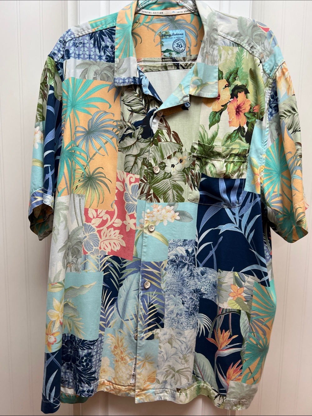 Tommy Bahama Multicolor Tropical Patchwork Silk Camp Shirt